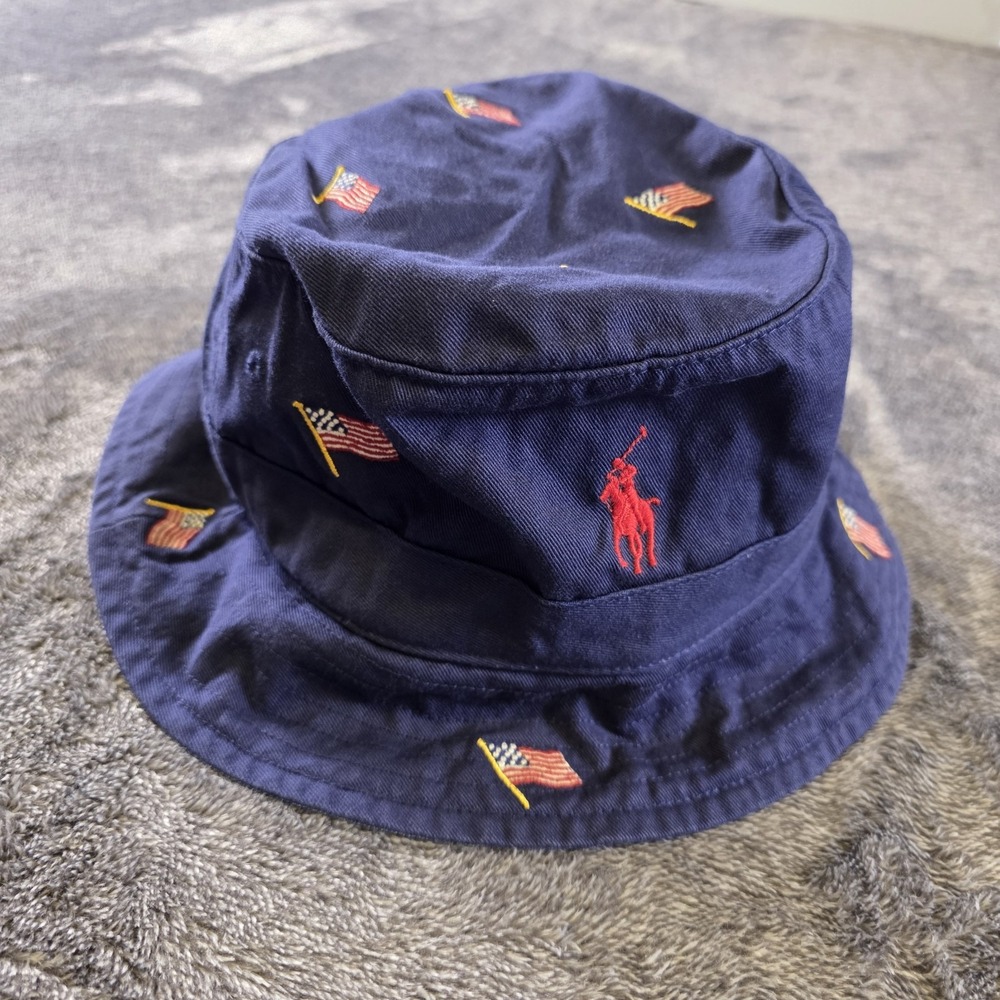 Polo Ralph Lauren USA Flag Embroidered Bucket Hat L/XL Patriotic Blue Unisex